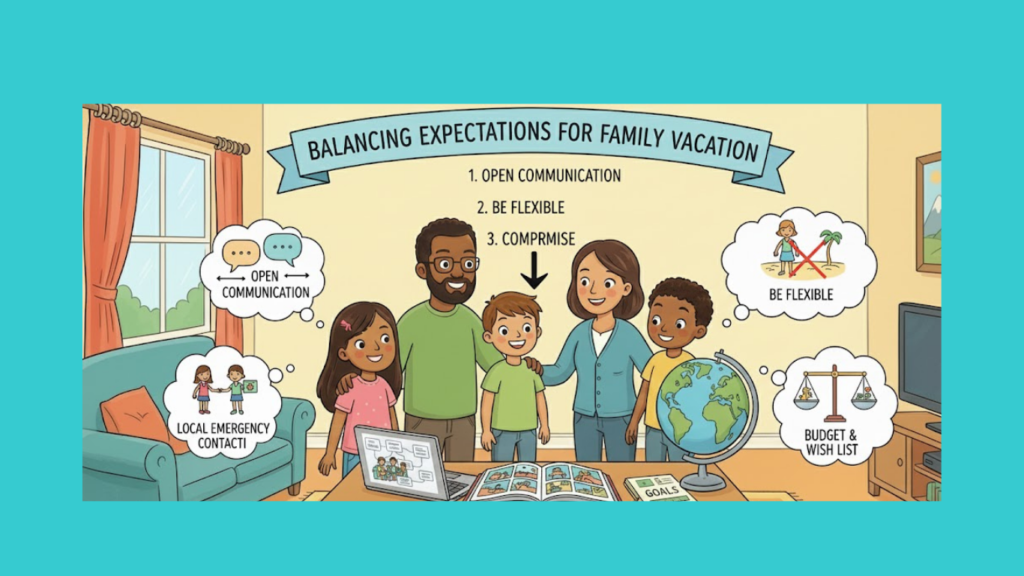 balancing expectations family vacation, family vacation planning tips, managing travel expectations, stress-free family travel