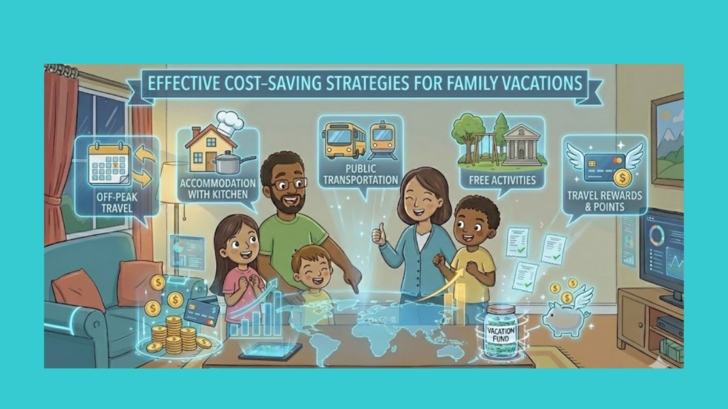 Learn the most effective cost-saving strategies for family vacations by reducing transportation, lodging, and food costs.