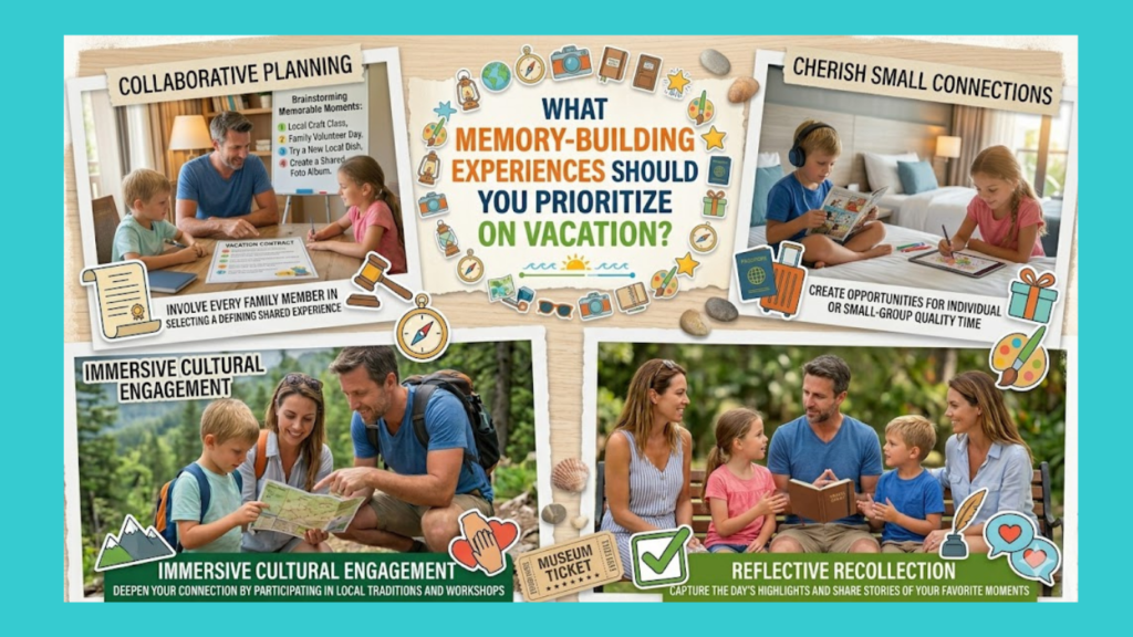 What memory-building experiences should you prioritize on a family vacation?
