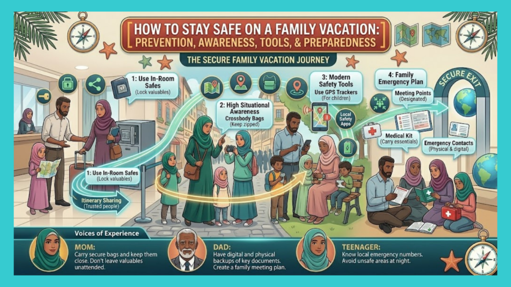 How to Stay Safe on a Family Vacation:prevention, awareness, tools, preparedness safety?