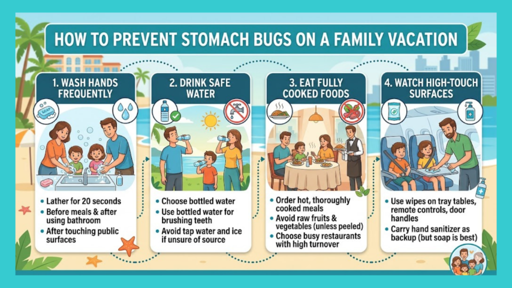 How to prevent stomach bugs while on a family vacation?