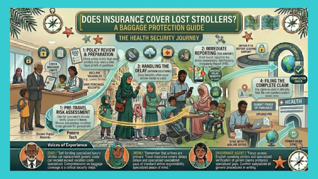 Does insurance cover lost strollers on a family vacation?