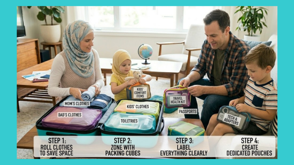 How to organize family vacation luggage efficiently?
