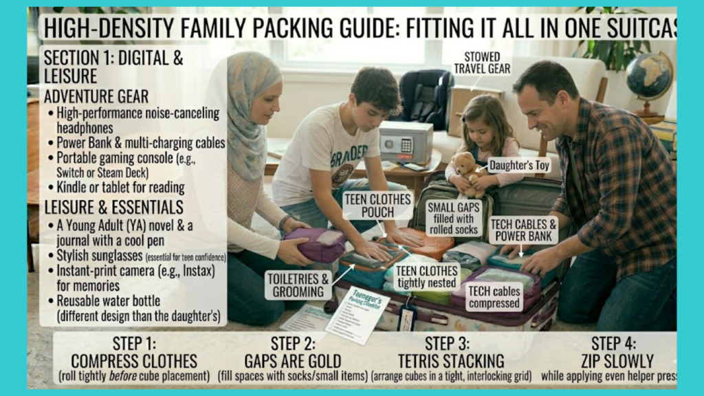 "How to fit family belongings in one suitcase?