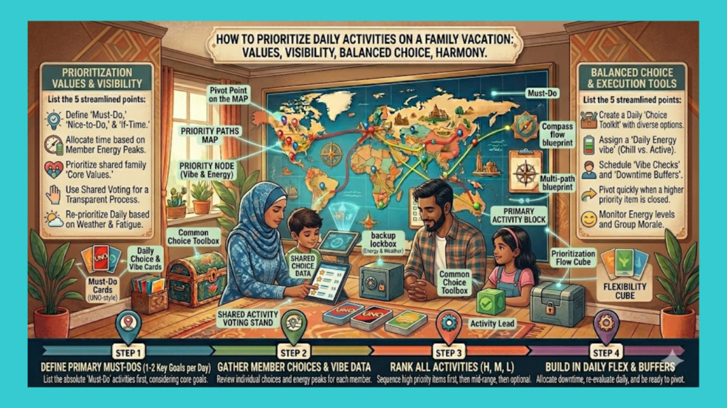 How to prioritize daily activities on a family vacation?