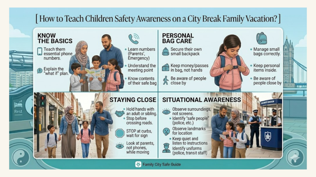 How to Teach Children Safety Awareness on a City Break Family Vacation?