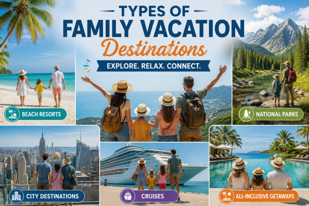 What are the types of family vacation destinations?